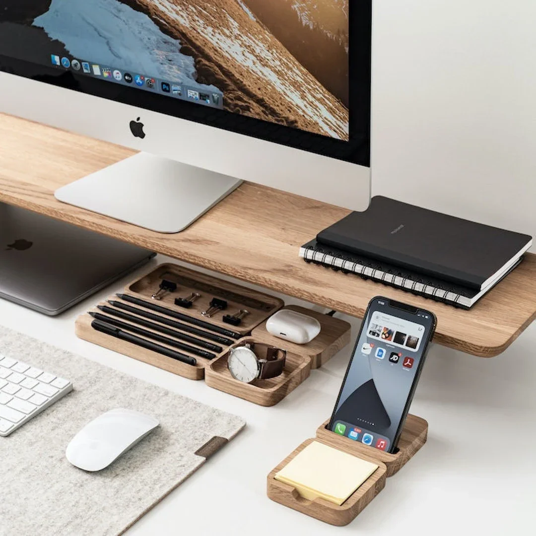 Oak desk organiser